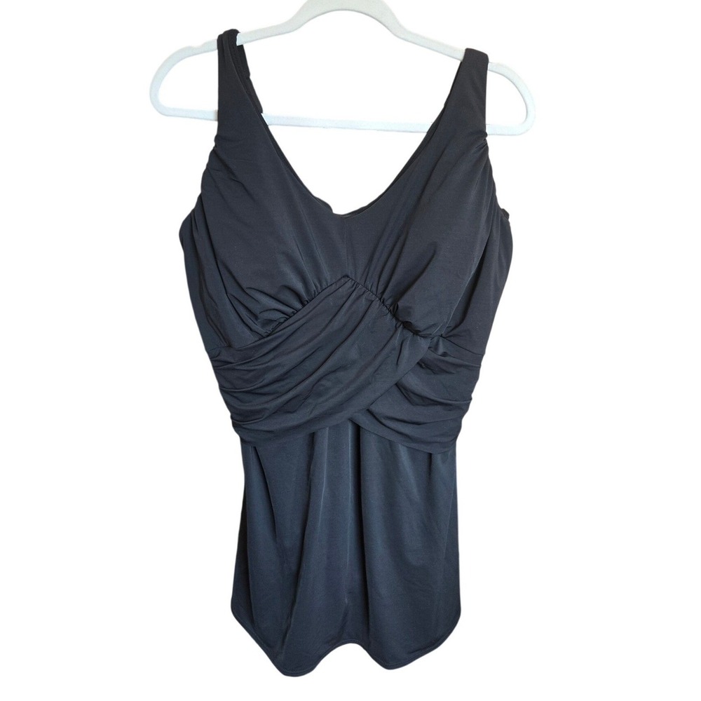 Land's End Women's One Piece Swimsuit Skirted 20W Black Ruched Crossover Bra